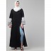 Front open Keffiyeh Embroidery sleeves Abaya- Black